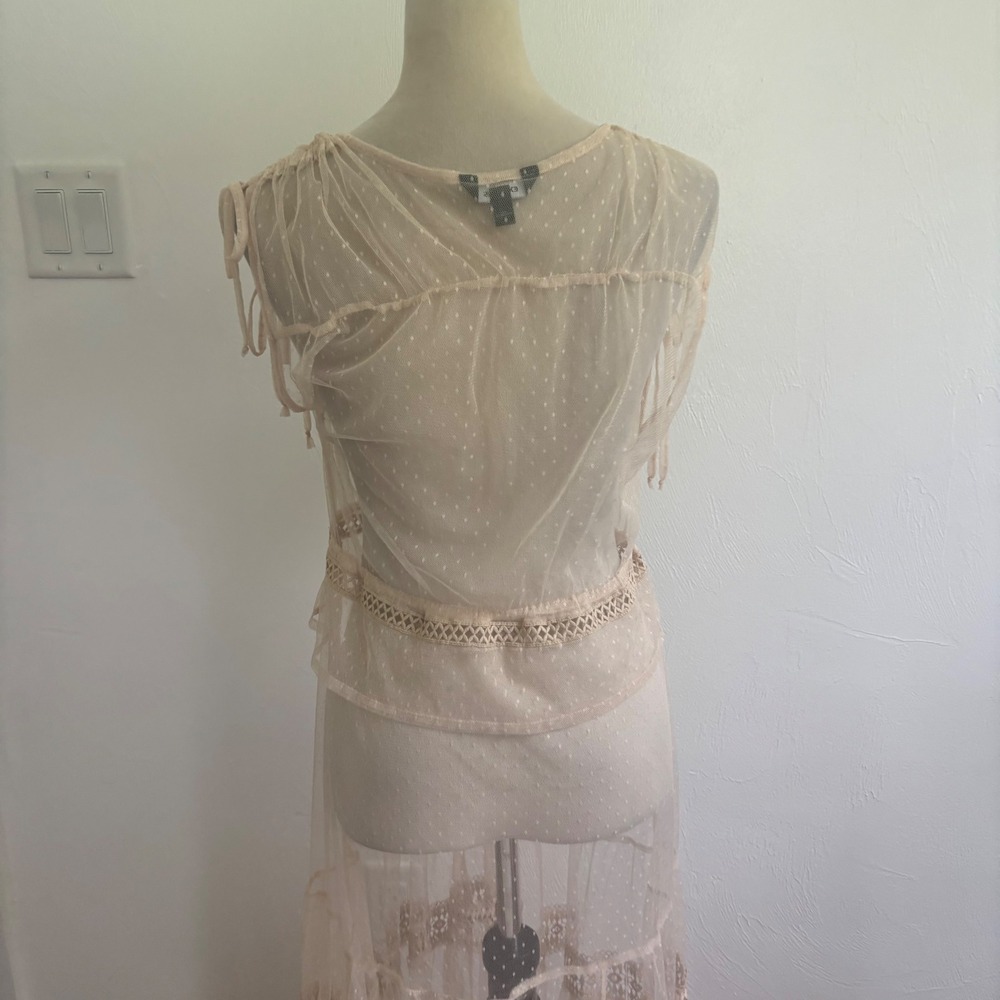 Express Mesh Maxi Dress Small Nude Beige Sheer Boho Festival Cover Up layering - Picture 7 of 13